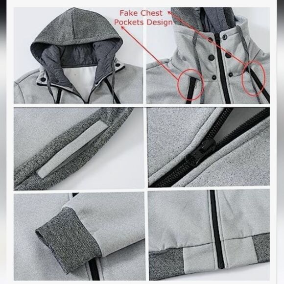 Mens Gray Hooded Jacket Large Zip Up Top Comfort Style Gym Daily Pockets Lounge - Picture 8 of 15